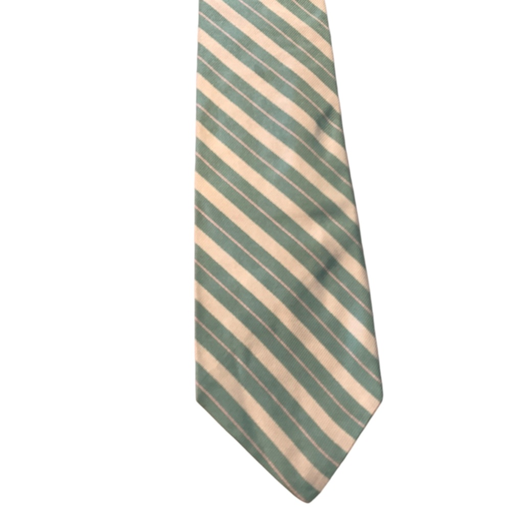 Polo by Ralph Lauren silk tie. Tan with green and pink stripe design.  EUC